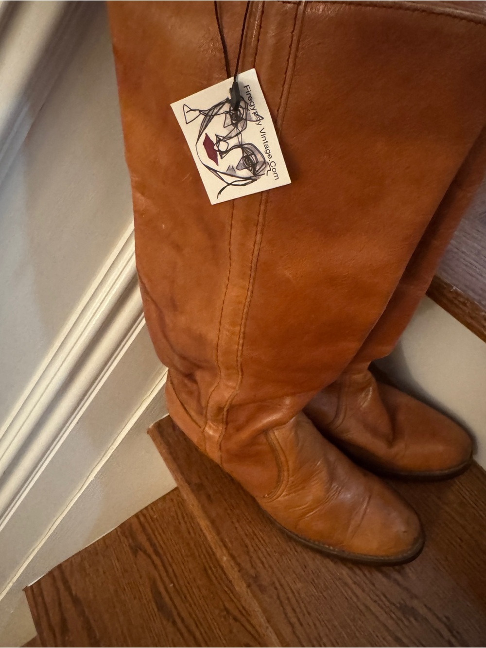 Vintage Frye Tall Leather Riding Boots in Cognac Brown